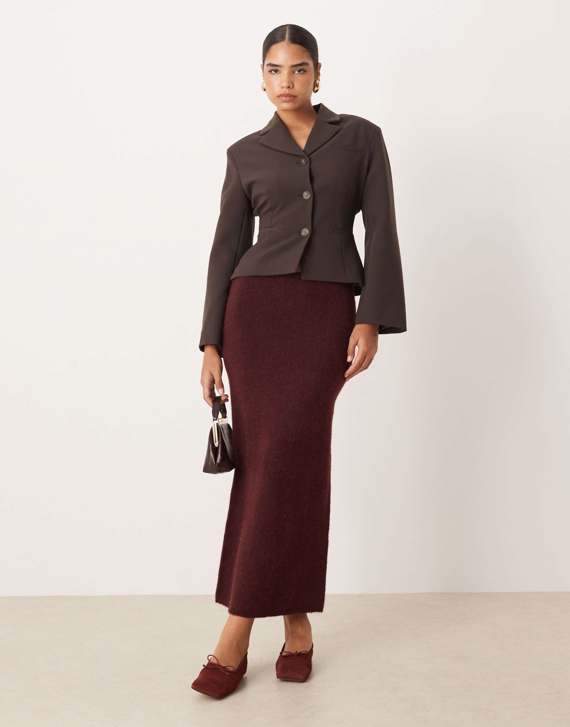 gina tricot knit maxi skirt in burgundy