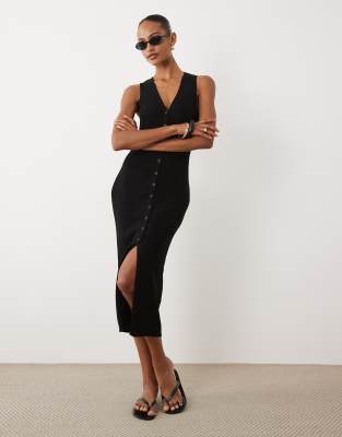 Женское платье GINA TRICOT миди трикотажное с V‑вырезом и пуговицами, черное