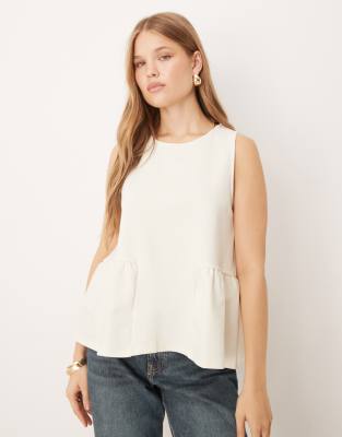 Gina Tricot knit peplum top in cream-White