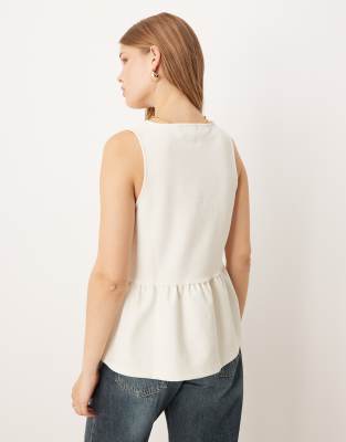 Gina Tricot Knit Peplum Top In White