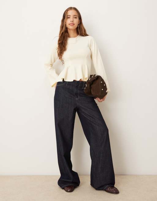 Gina Tricot knit peplum top in cream, 2 of 4