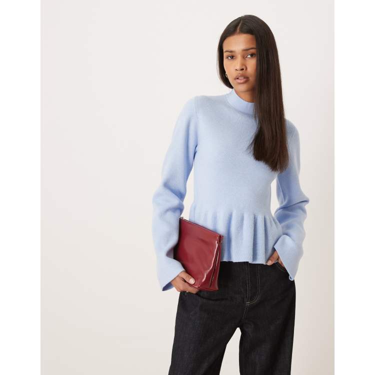 Gina Tricot knit peplum top in light blue | ASOS