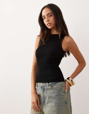 Gina Tricot Knit Ribbed Tank Top In Black