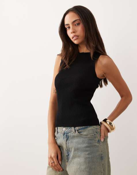 Gina Tricot knit ribbed tank top in black - view 1