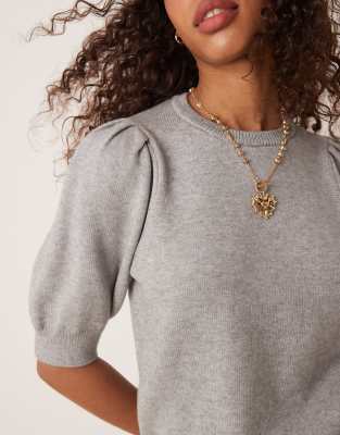 Gina Tricot Knit Short Sleeve Sweater With Puff Sleeves