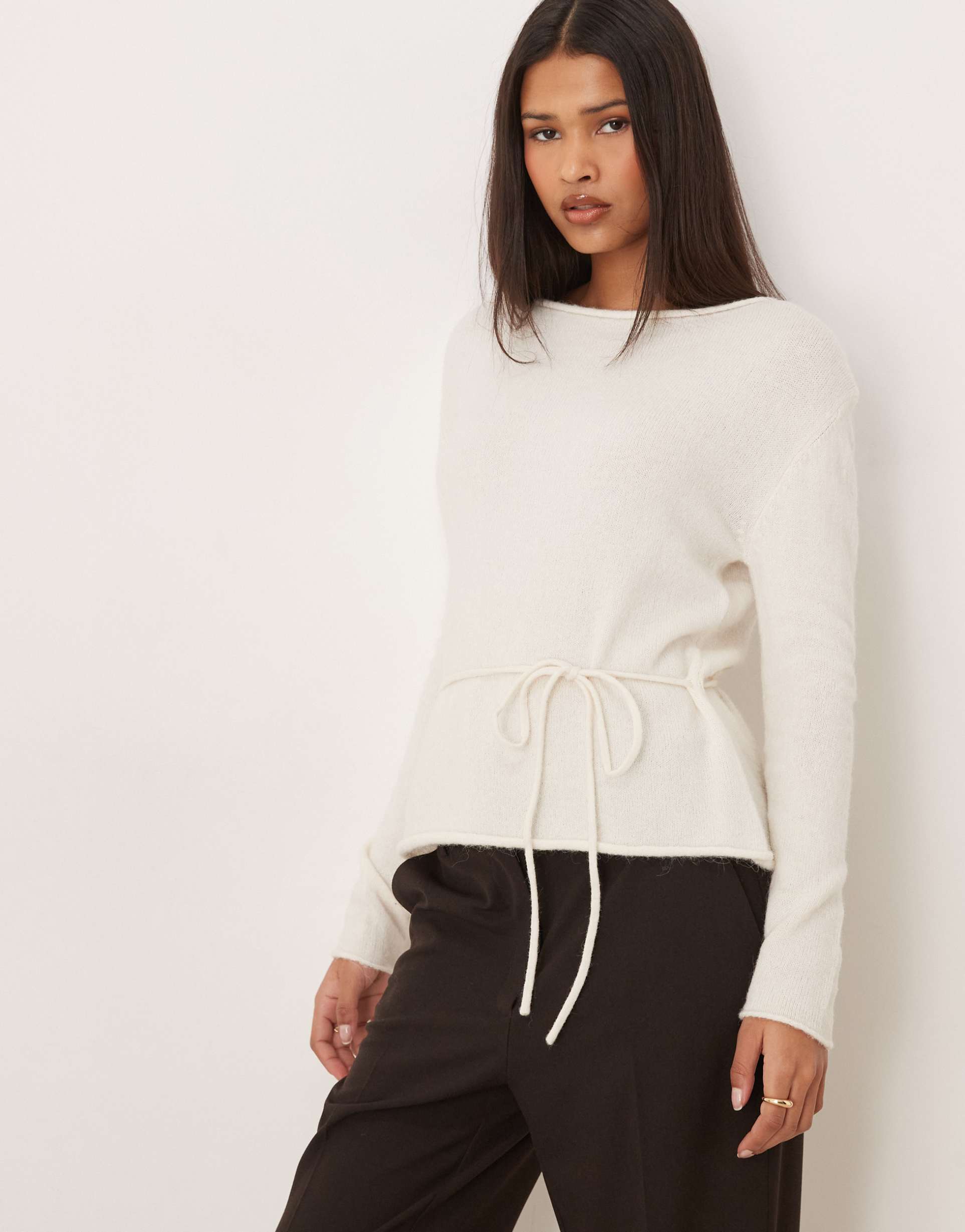 gina tricot knit tie top in off white