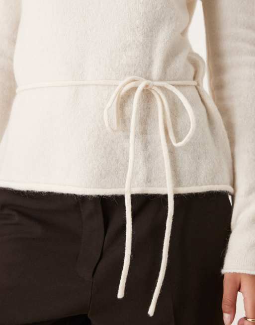 Gina Tricot knit tie top in off white, 3 of 4
