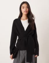 Gina Tricot knit wrap kimono cardigan in brown melange