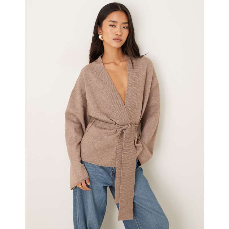 Gina Tricot knit wrap kimono cardigan in brown melange | ASOS