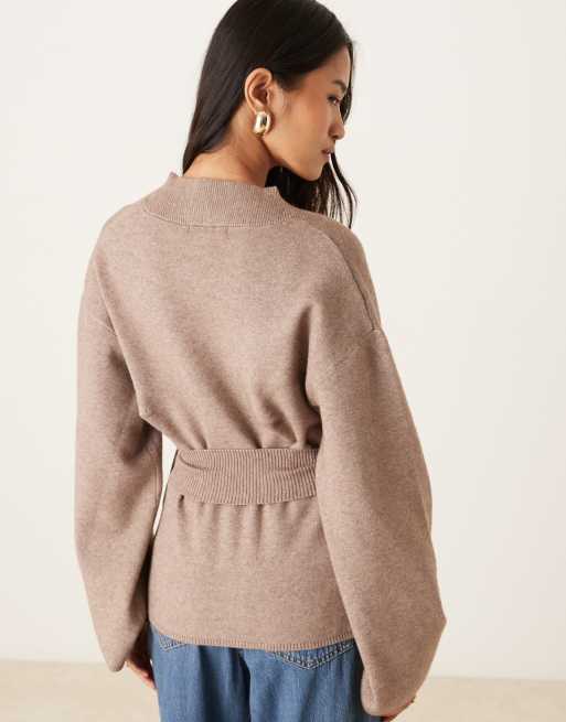 Gina Tricot knit wrap kimono cardigan in brown melange