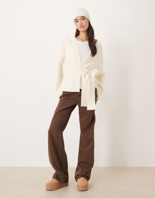 Gina Tricot knit wrap kimono cardigan in cream