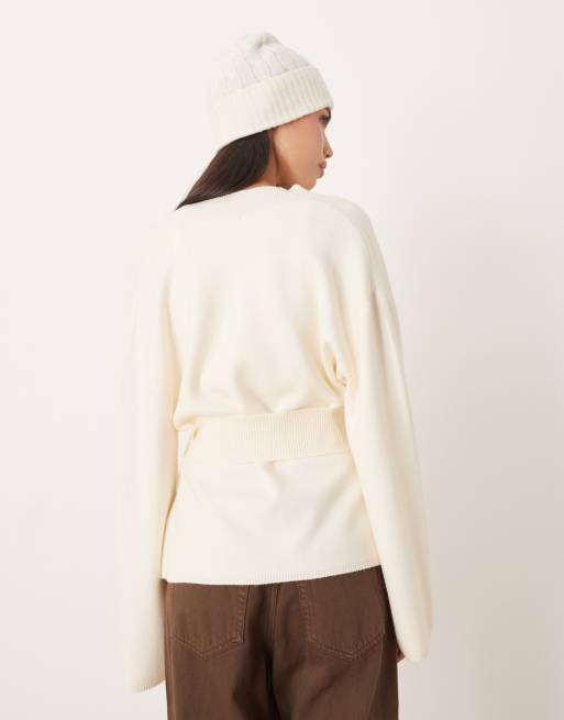 Gina Tricot knit wrap kimono cardigan in cream