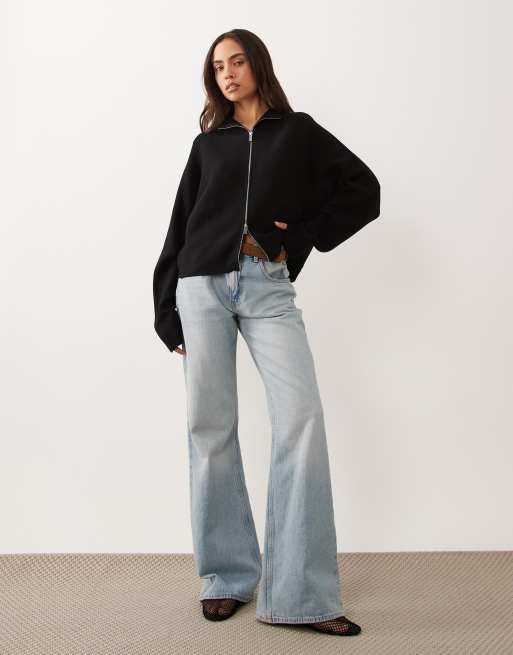 Gina Tricot knit zip jacket in black, 3 of 4