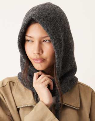 Gina Tricot Knitted Balaclava Hood In Gray