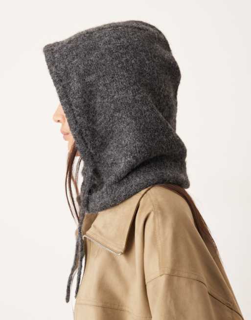 Gina Tricot knitted balaclava hood in dark grey, 2 of 3