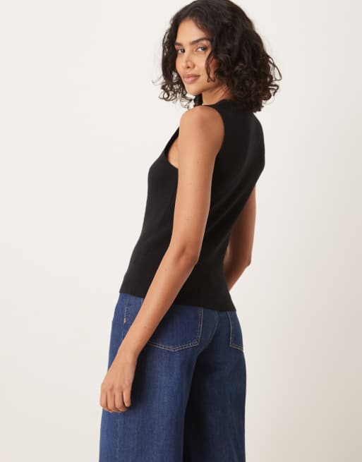 Gina Tricot knitted button down vest in black ASOS