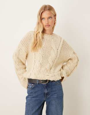 Gina Tricot Knitted Cable Sweater In Neutral