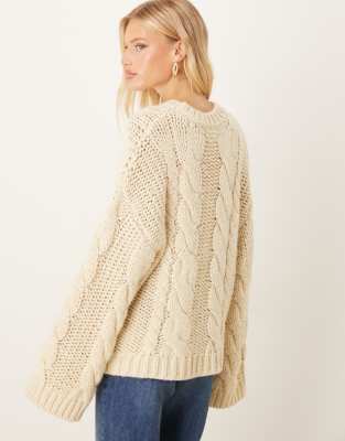 Gina Tricot Knitted Cable Sweater In Neutral