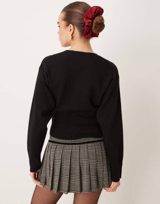 Gina Tricot knitted cardigan with deep rib fitted waist and button