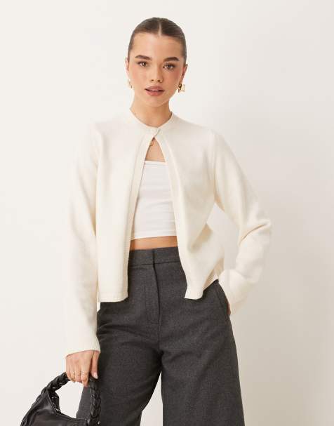 Gina Tricot knitted cardigan with one button detail in cream - view 1