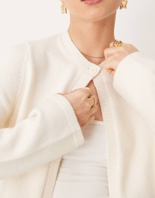 Gina Tricot knitted cardigan with one button detail in cream