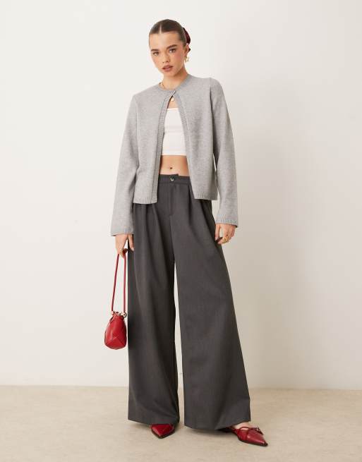 Gina Tricot knitted cardigan with one button detail in gray melange