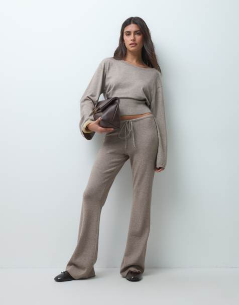 Gina Tricot knitted loungewear set in brown melange - view 1