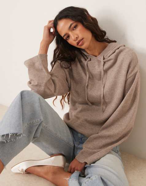 Gina Tricot knitted rib hoodie in brown