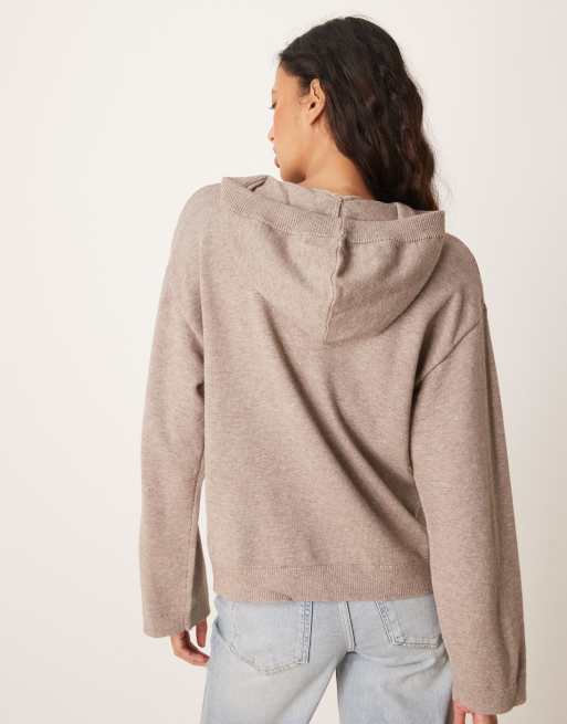Gina Tricot knitted rib hoodie in brown, 4 of 4