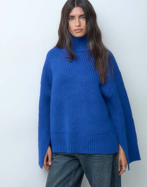 Gina Tricot knitted turtleneck sweater in blue, 3 of 5