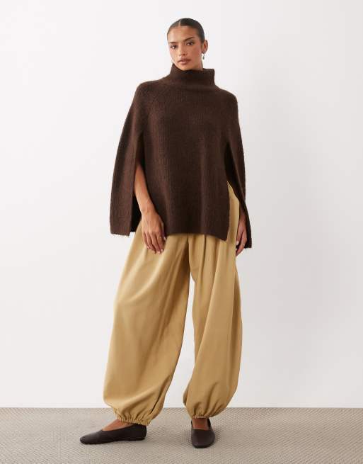Gina Tricot knitted wool alpaca ribbed turtleneck sweater in chocolate brown, 2 of 4