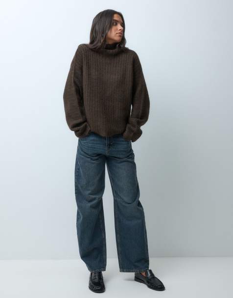 Gina Tricot knitted wool blend turtleneck sweater in chocolate - view 1