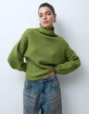 Gina Tricot knitted wool blend turtleneck sweater in pistachio | ASOS