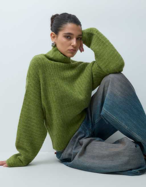 Gina Tricot knitted wool blend turtleneck sweater in pistachio, 4 of 5