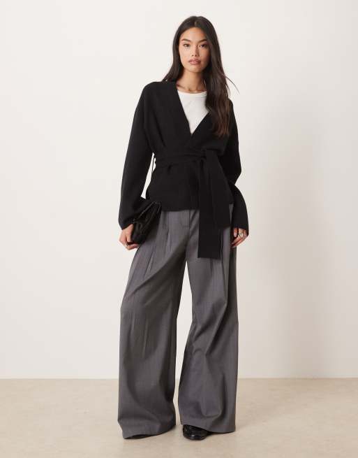 Gina Tricot knitted wrap kimono cardigan in black, 2 of 4