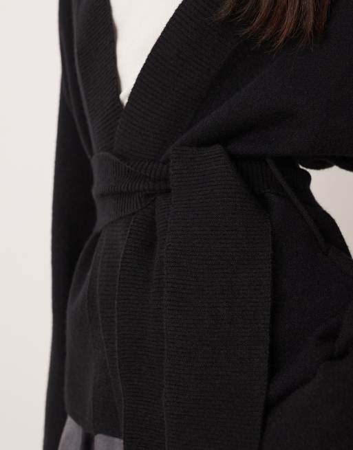 Gina Tricot knitted wrap kimono cardigan in black, 3 of 4