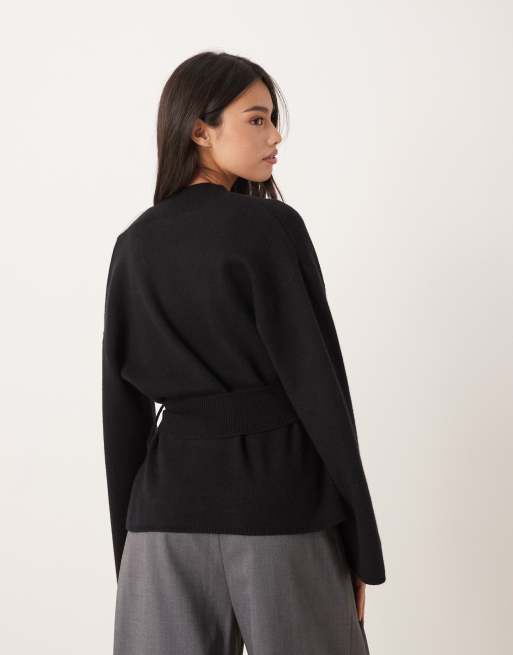 Gina Tricot knitted wrap kimono cardigan in black, 4 of 4