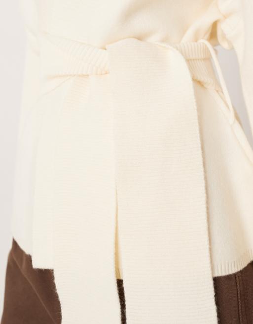 Gina Tricot knitted wrap kimono cardigan in cream, 3 of 4