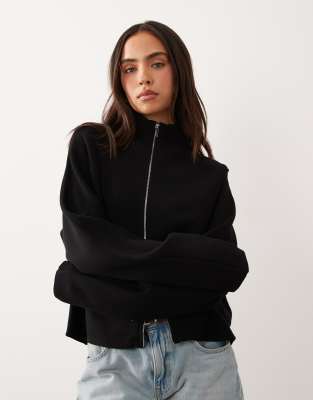 Gina Tricot Knitted Zip Jacket In Blue