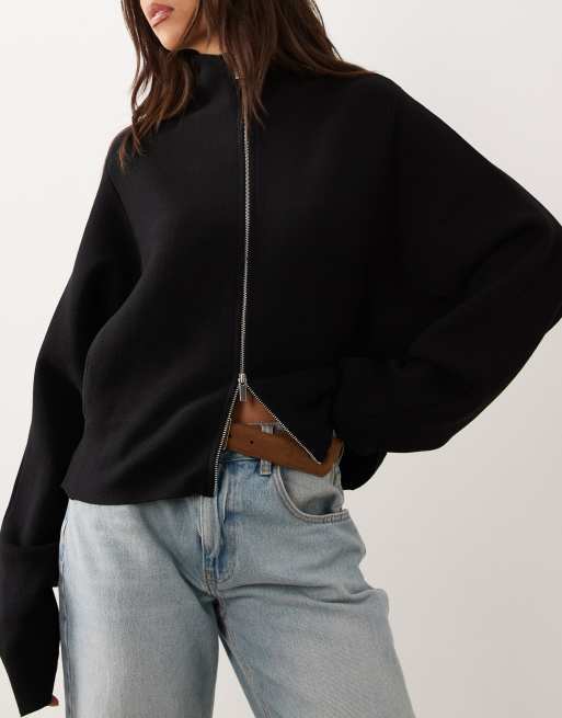 Gina Tricot knitted zip jacket in black, 2 of 4