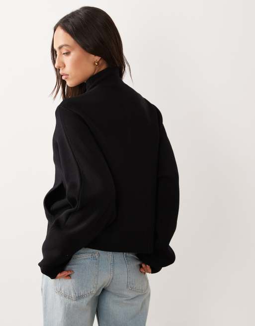 Gina Tricot knitted zip jacket in black, 4 of 4