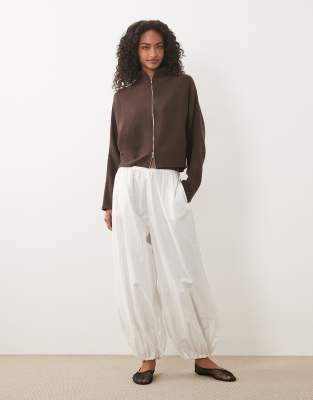 Gina Tricot Knitted Zip Jacket In Brown