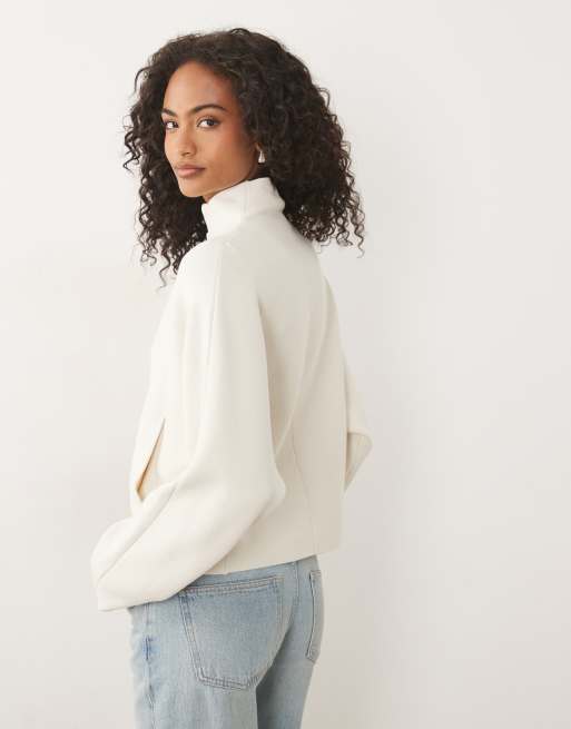 Gina Tricot knitted zip jacket in dark cream, 3 of 4