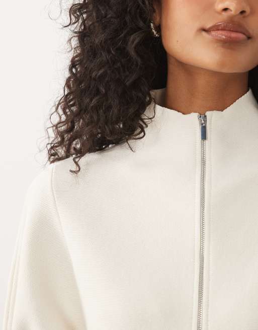 Gina Tricot knitted zip jacket in dark cream, 4 of 4