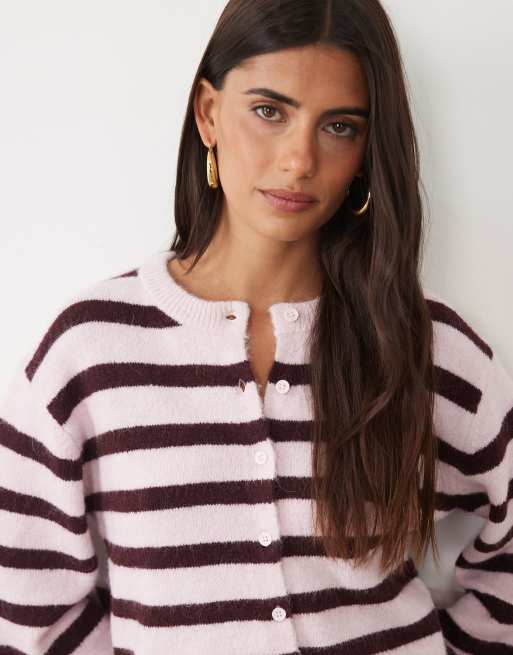 Gina Tricot kofta med rund halsringning i rosa randigt, 2 av 4
