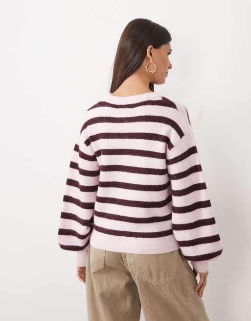 Gina Tricot kofta med rund halsringning i rosa randigt, 4 av 4