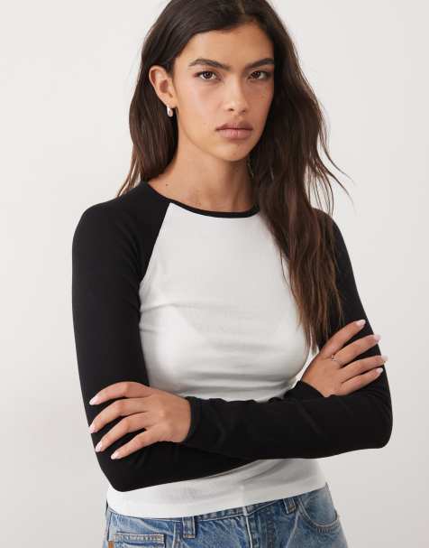 Gina Tricot kontrastfärgad långärmad t-shirt i vitt och svart - view 1