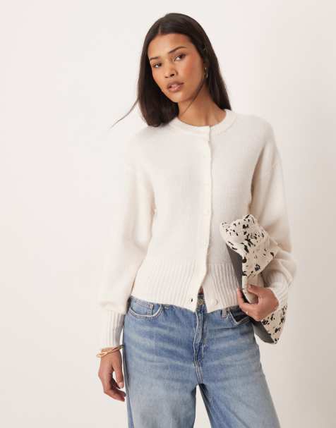 Gina Tricot - Kort gebreid vest van alpaca en wol in crème - view 1