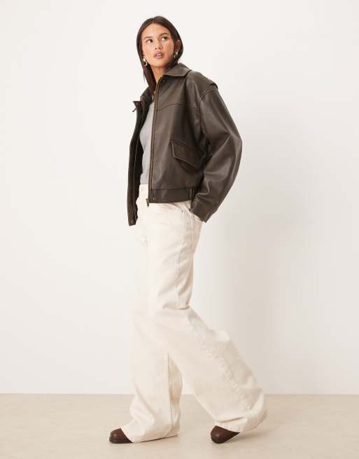 Gina Tricot - Kort jack van distressed PU in donkerbruin, 2 van 4