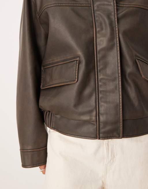 Gina Tricot - Kort jack van distressed PU in donkerbruin, 3 van 4
